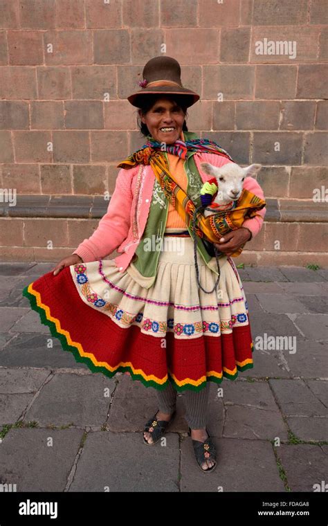 Peruvian Woman In Traditional Costume Cusco Peru Stock Photo