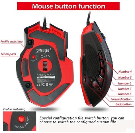 T9c3r Zelotes C15 Professional Gaming Mouse 7000 Dpi 13 Programmable