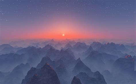 Mist Landscape Nature Sunset Mountain Stars Horizon