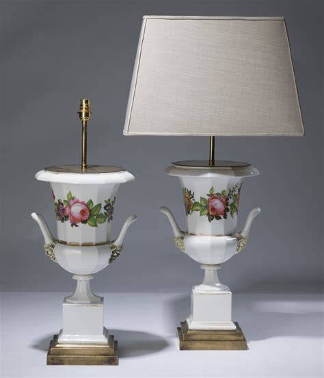 Pair Of Large C French Antique Ceramic Urn Lamps On Distresses