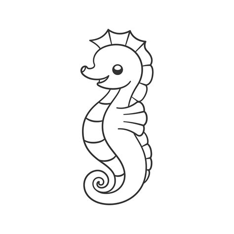 Cute Happy Seahorse Cartoon Character Outline Clipart Vector