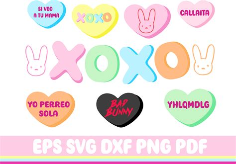 Bad Bunny Candy Hearts Svg Bad Bunny Conversation Hearts Svg Bad Bunny Valentines Day Svg