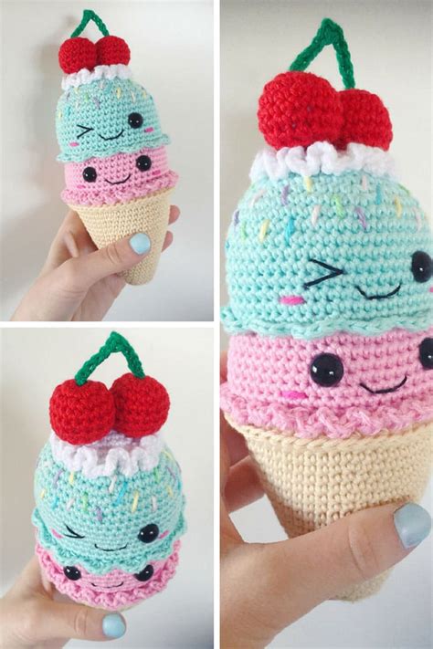 This crochet ice cream snowman is about 16 cm (6.3″) tall, if you use the same yarn and hook. 12 Adorable Amigurumi Ice Cream Crochet Patterns Are Super Fun