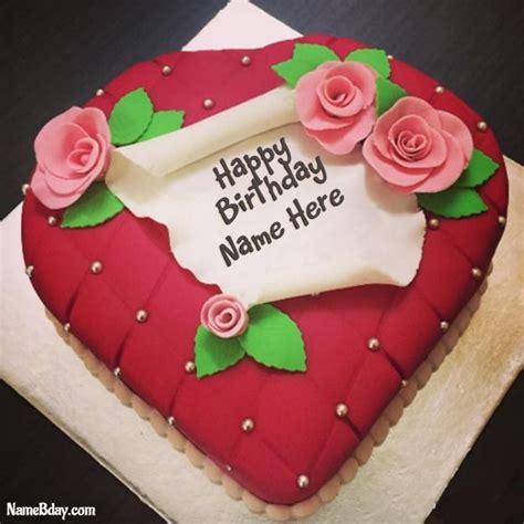 A Heart Shaped Birthday Cake With Pink Roses On It And An Image Of A Person In The Background