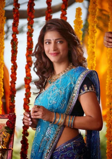 Shruti Hassan Spicy Hip Navel Photos In Blue Saree Tollywood Boost