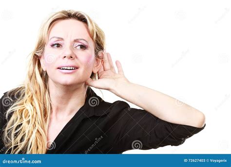 Blonde Woman Making Listening Gesture Stock Image Image Of Chitchat