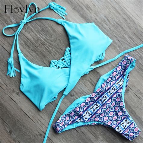 Floylyn Sexy Criss Cross Bikini Brazilian Bandage Swimsuit Women Push