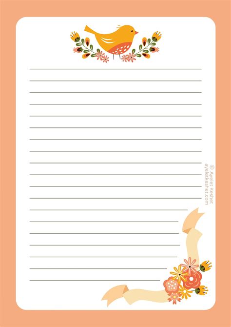 Free Printable Writing Paper With Bird And Flower Design