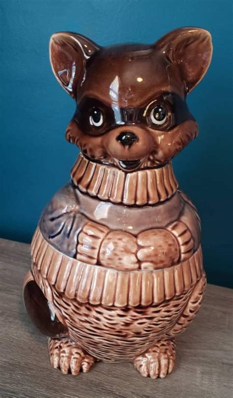 Vintage 1960s Raccoon In Sweater Cookie Jar Etsy