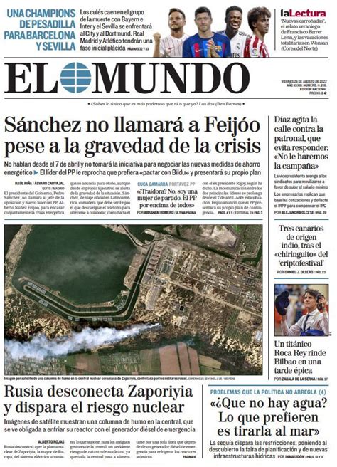 Portada De El Mundo Del Viernes 26 De Agosto De 2022 Medios