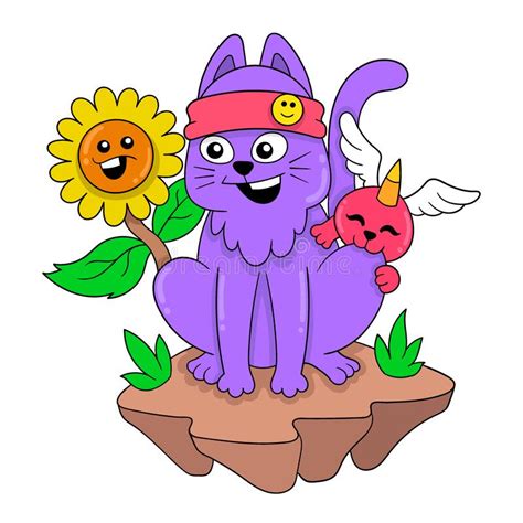 The Purple Cat Is Sitting With Her Friend Welcoming The Beautiful