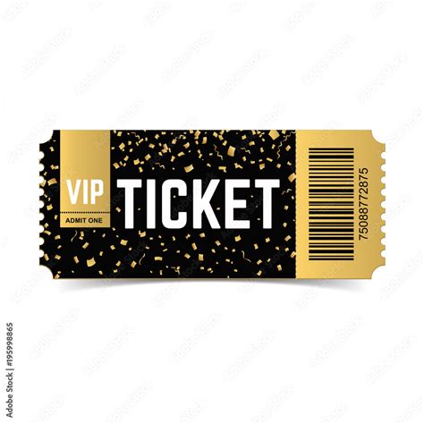 Golden Vector Vip Ticket Realistic 3d Design With Gold Confetti On