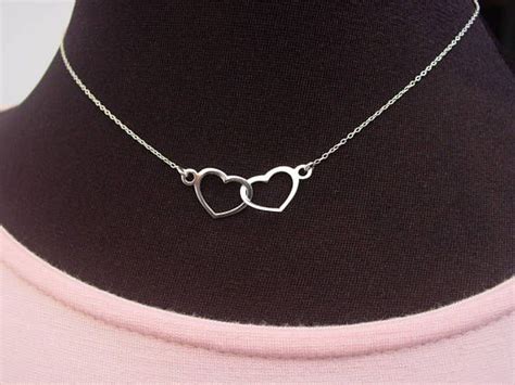 two hearts necklace sterling silver 925 pendant with chain etsy heart necklace heart