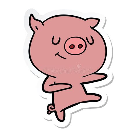 Sticker Of A Happy Cartoon Pig Dancing Stock Vector Illustration Of