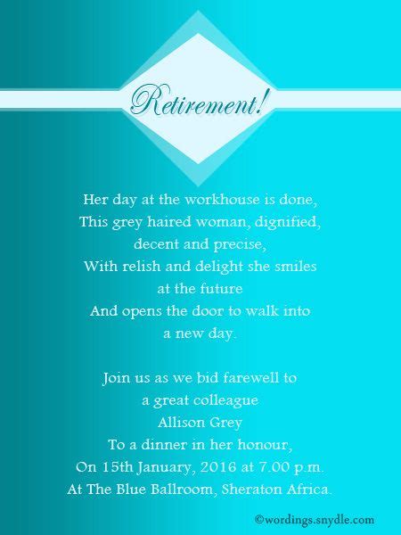 So get ready to invite friends and fellow colleagues for one final farewell. Retirement Party Invitation Wording Ideas and Samples ...