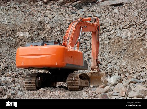 Red Excavator In A Stone Pit Stock Photo Alamy
