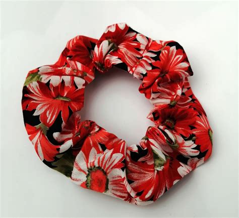 Bright Floral Hair Scrunchie Red Floral Hair Scrunchie Etsy