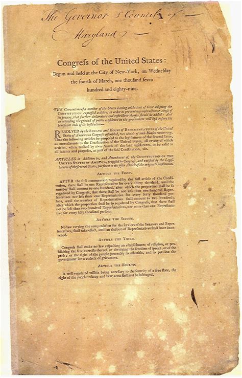 The Bill Of Rights Signed By Thomas Jefferson 1791 Maryland State Archives