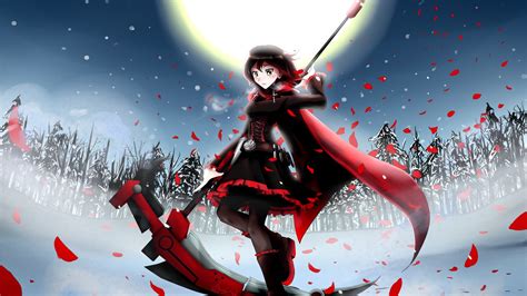 Wallpaper Anime Girl At Winter Night Moon Fields