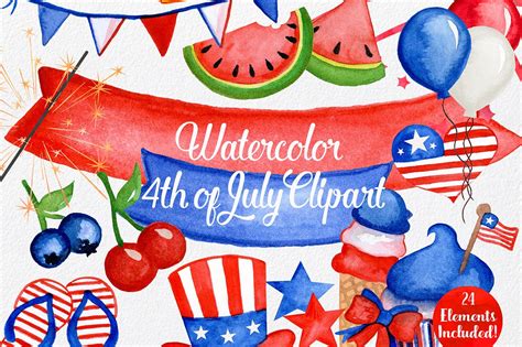 Make your celebrate even better with beautiful free clipart images, banners, flags and animated pics. Watercolor 4th of July Graphics ~ Illustrations ~ Creative ...