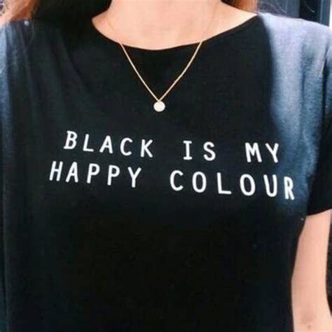 T Shirt Col Rond Femme Décontracté Et Humoristique Avec Lettres Imprimées Black Is My Happy