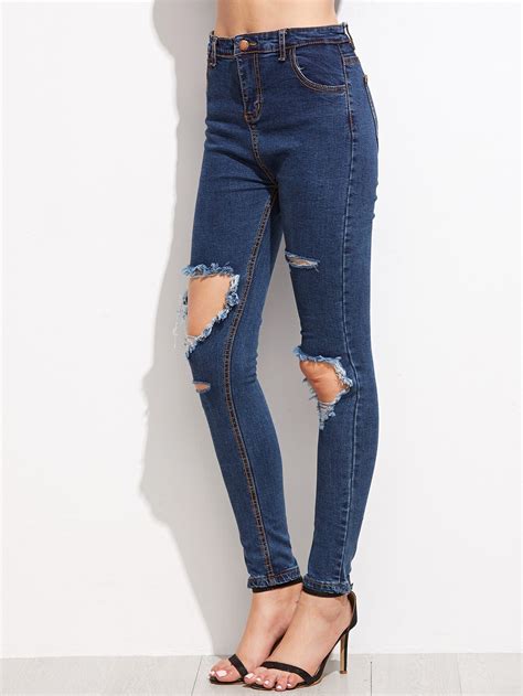 Blue Distressed Denim Jeans Sheinsheinside