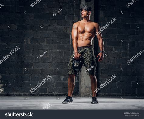 Focused Shirtless Man Cap Doing Exercises Stock Photo Shutterstock