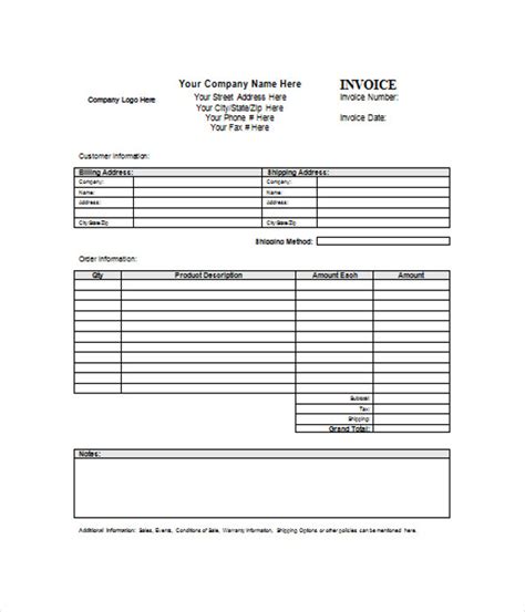 blank invoice templates  word  documents
