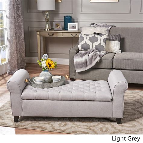 Christopher Knight Home Keiko Fabric Armed Storage Bench Light Grey In