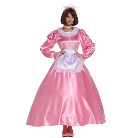 GOTHIC LOLITA SISSY Girl Maid Lockable Pink Satin Dress Cosplay Costume Tailored PicClick