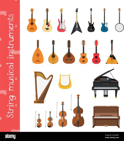 Vector Illustration Set Of String Musical Instruments In Cartoon Style