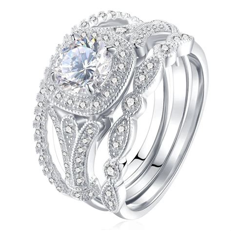 Trendy White Zircon Wedding Rings Set For Women Elegant Silver Color