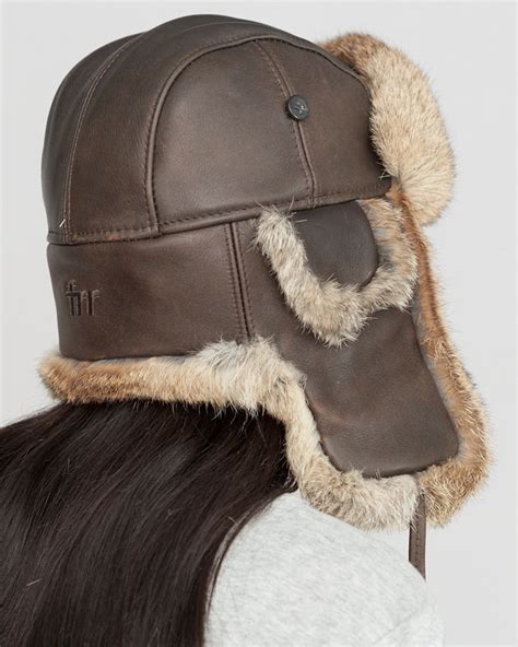 Womens Vintage Rodeo Leather Rabbit Fur Trapper Hat