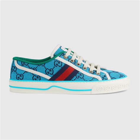Womens Gucci Tennis 1977 Gg Multicolor Sneaker In Light Blue And Blue