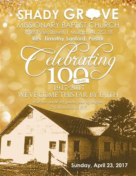 Shady Grove Missionary Baptist Church 100th Churchanniversary Memory Book