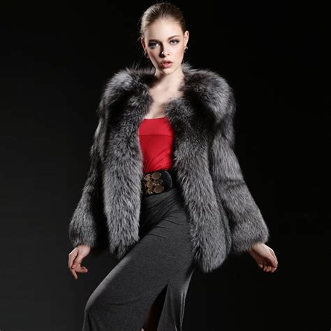 Natural Fox Fur Coats Warm Beautiful Genuine Silver Fox Fur Coat For