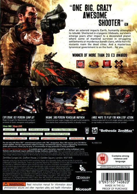 Rage 2011 Xbox 360 Box Cover Art Mobygames