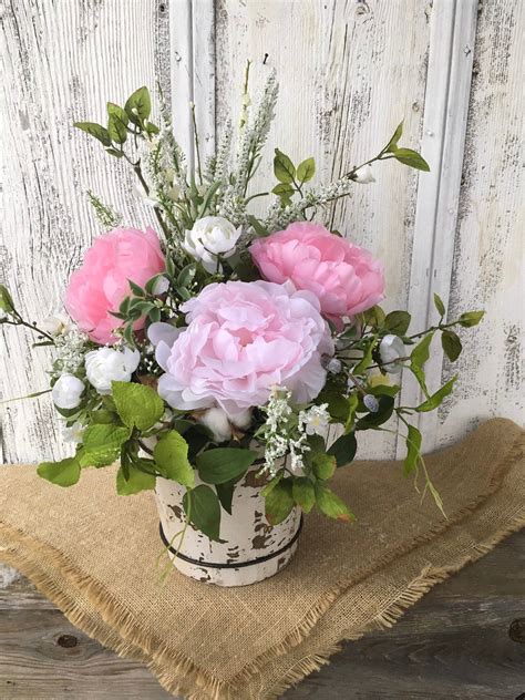 Primitive Spring Pink And Blush Peony Arrangement Summer Rustic Peony