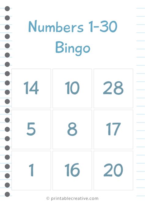 Printable Number Bingo Cards 1 30 Printable Word Searches