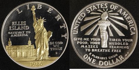 Usa 1 Dollar 1986 Ellis Island Pp Teilvergoldet Ma Shops