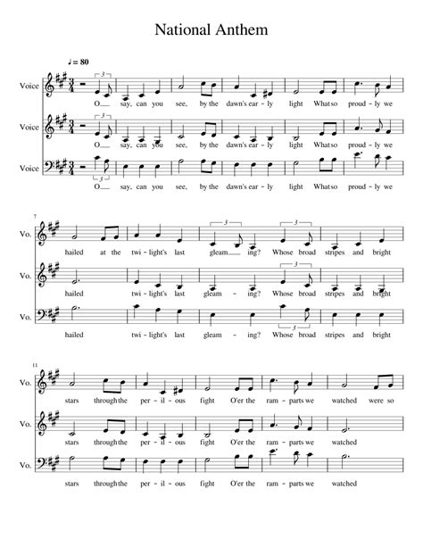National Anthem Sheet Music For Vocals Choral