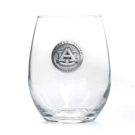 Stemless Wine Glass With Pewter Au Logo Auburn Art