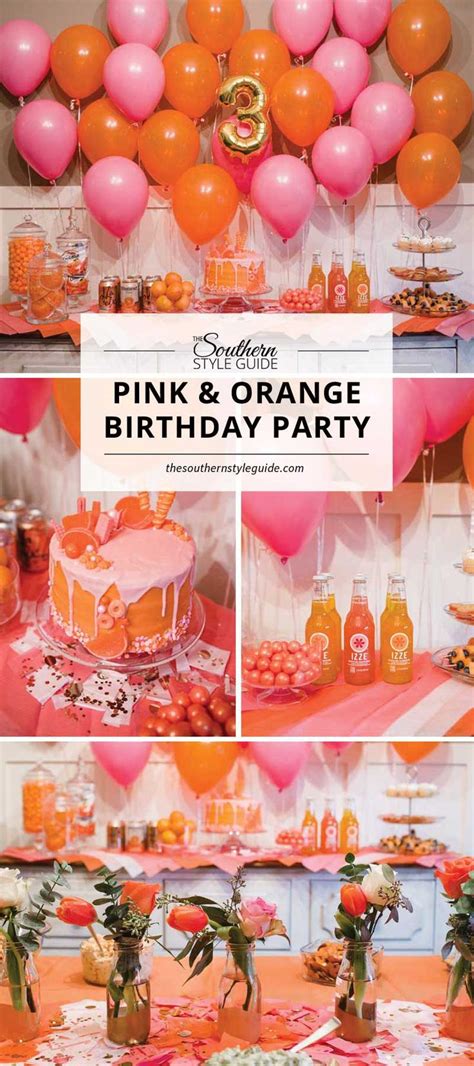 Pink And Orange Birthday Party With Lots Of Balloons Cake And Flowers