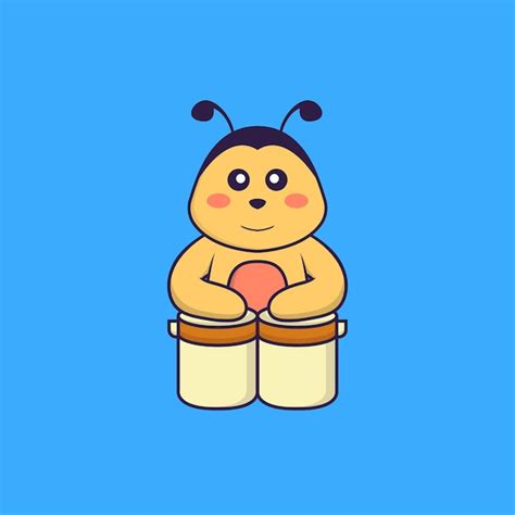 Premium Vector Cute Bee Is Playing Drums Animal Cartoon Concept Isolated