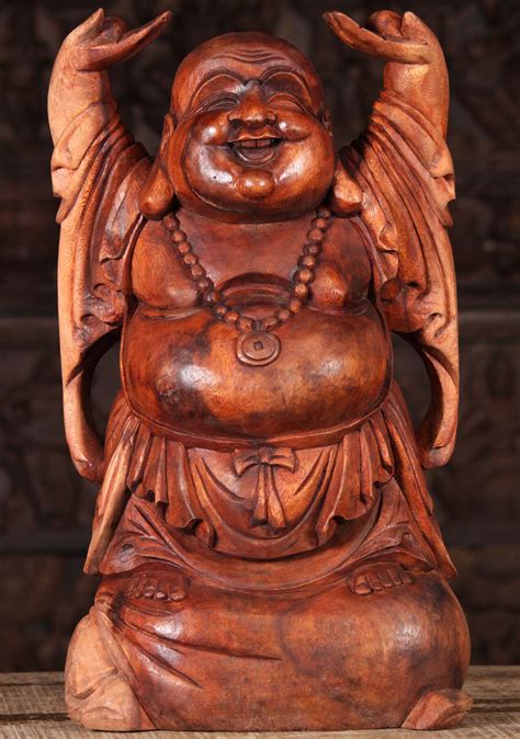 Sold Wooden Joyous Fat And Happy Buddha Statue 20 116bw4c Hindu