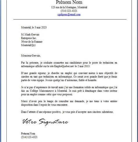 Lettre de présentation gratuite  Docutexte