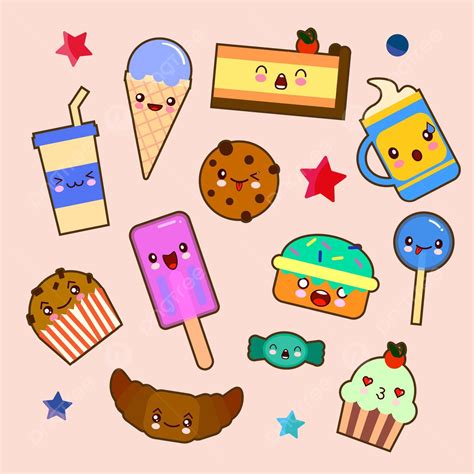 Kawaii Icons With Sweet Treats And Inscriptions Collection Coffee Smile