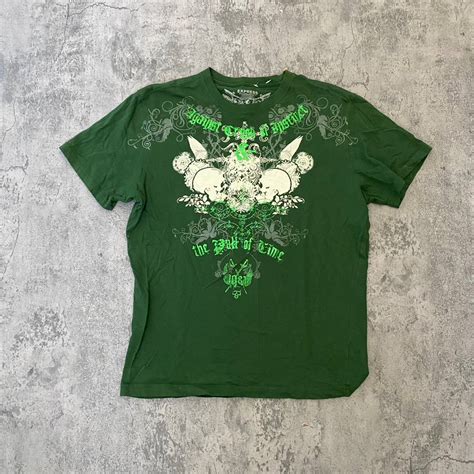 Vintage Vintage 90s Affliction Skull Emo Goth Style Green T Shirt Grailed