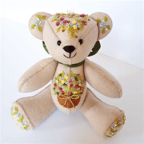 Hand Embroidered Teddy Bear Personalised Organic Wool Teddy Etsy