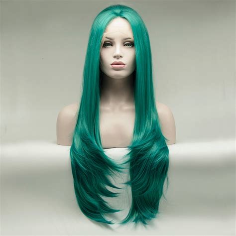Fantasy Beauty Synthetic Lace Front Wigs For Women Straight Blue Green
